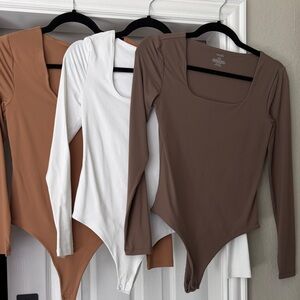 Three Long Sleeve Nuuds Bodysuits - White, Cinnamon, Mocha - Size Small